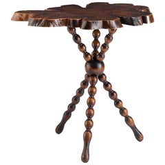 Antique Slab Top and Bobbin Base Side Table