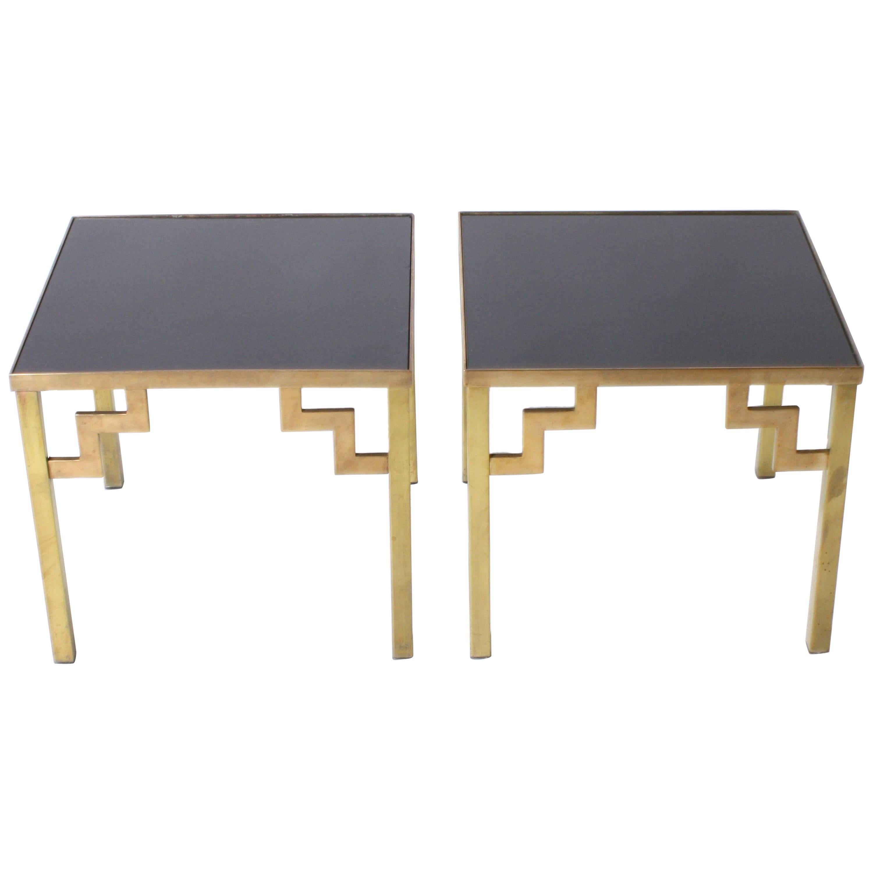 Pair of Brass Side Tables with Opaline Glass Tops, circa 1970