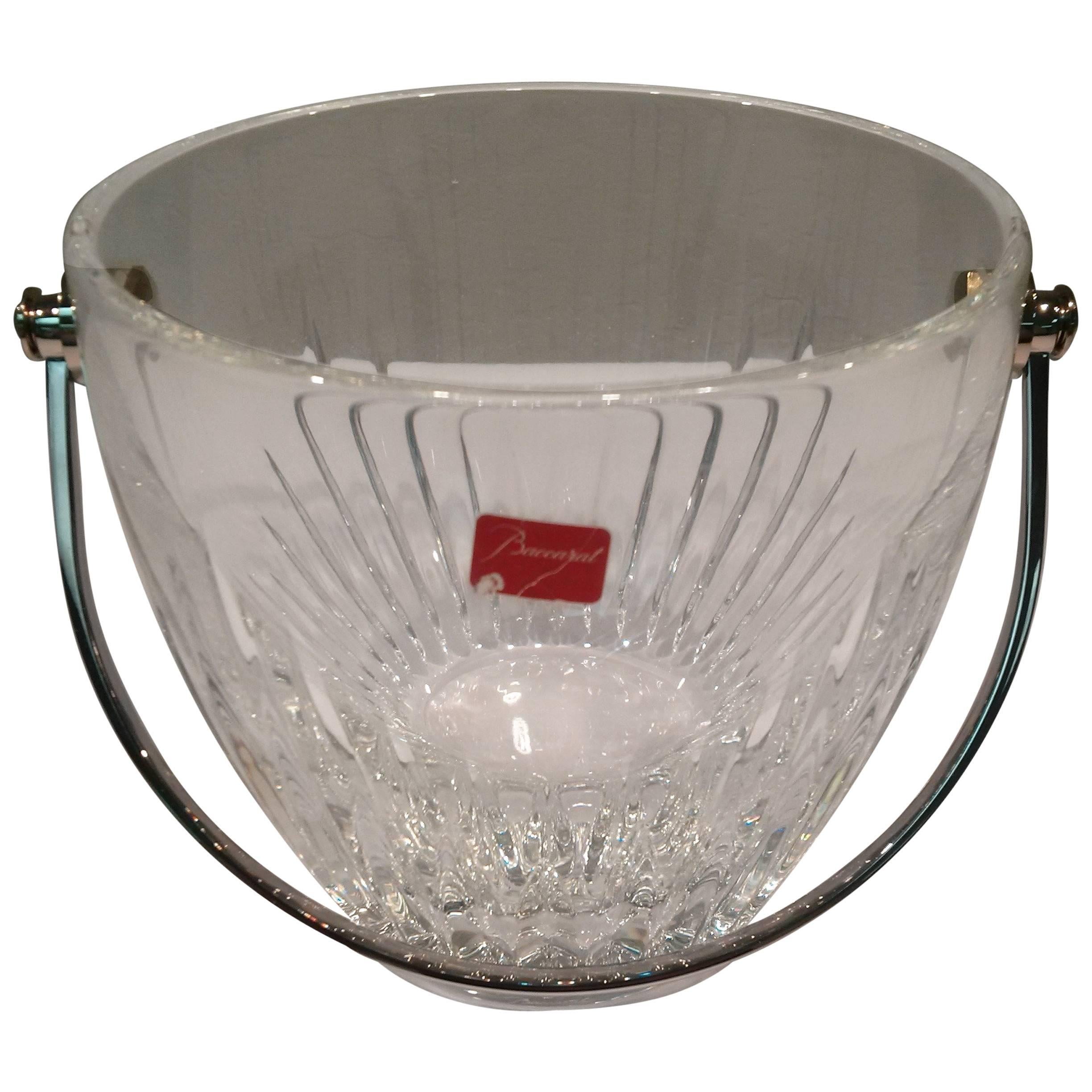 Baccarat Massena Ice Bucket in Lead Crystal with Stainless Steel Handle For Sale