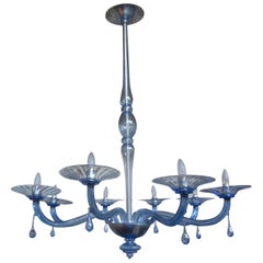 Antique MVM Cappellin & Co. Murano Glass Chandelier in a Light Blue Color