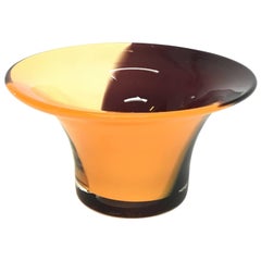 Vintage Handblown Orange Accented Art Glass Bowl