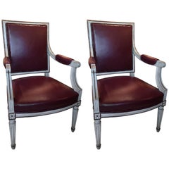 Pair of Louis XVI Style Painted Fauteuils or Armchairs, 19th Century
