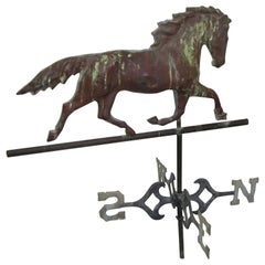 Antique American Copper Trotting Horse Weathervane with Directionals