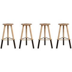 Set of Four Erickson Aesthetics Solid Ash Tripod Stools