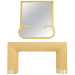 Console et miroir en toile de jute de style Karl Springer