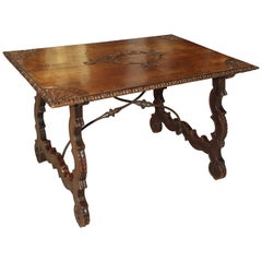 Antique 18th Century Catalan Table with Forged Iron Stretchers