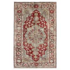 Retro Hand Knotted Turkish Oushak Rug with Medallion Floral Design