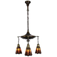 Antique Four-Light Pan Fixture with Cut-Out Shades