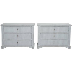 Antique Pair of Painted and Reeded Swedish Three-Drawer Chests