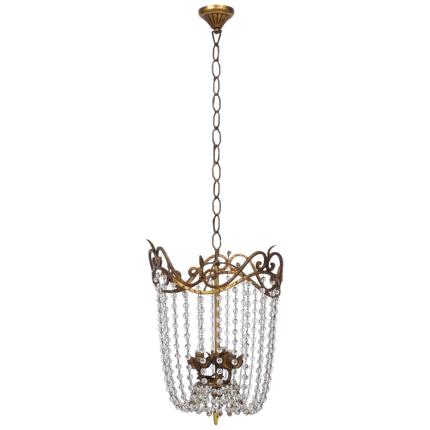 Empire Chandelier with Gilt Iron and Cascading Beads