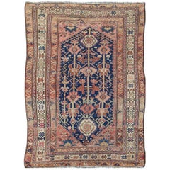 1920s Antique Malayer Persian Rug with Large Botanical Design in Deep Blue