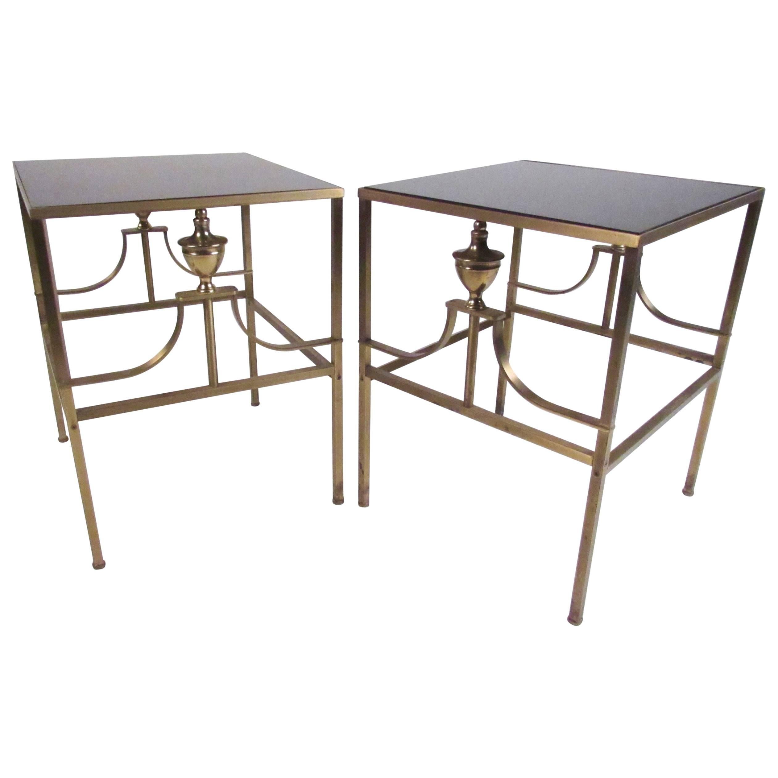 Pair of Elegant Brass and Glass Top End Tables