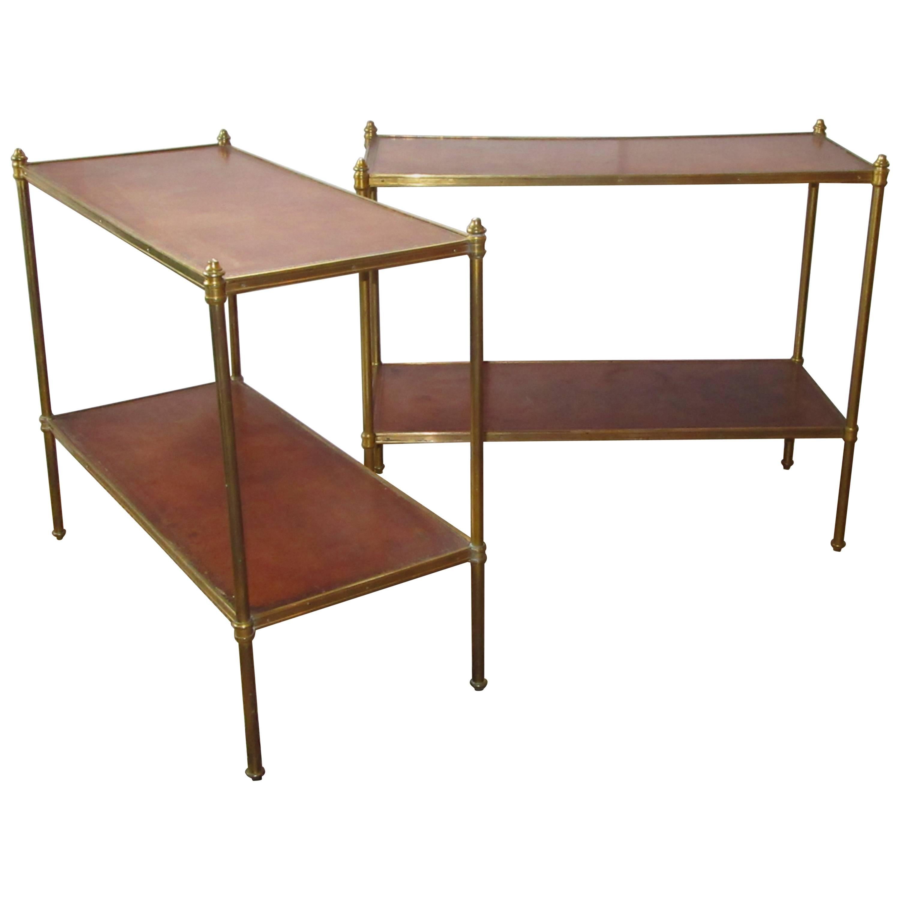 Pair of Maison Jansen Style Brass and Leather End Tables