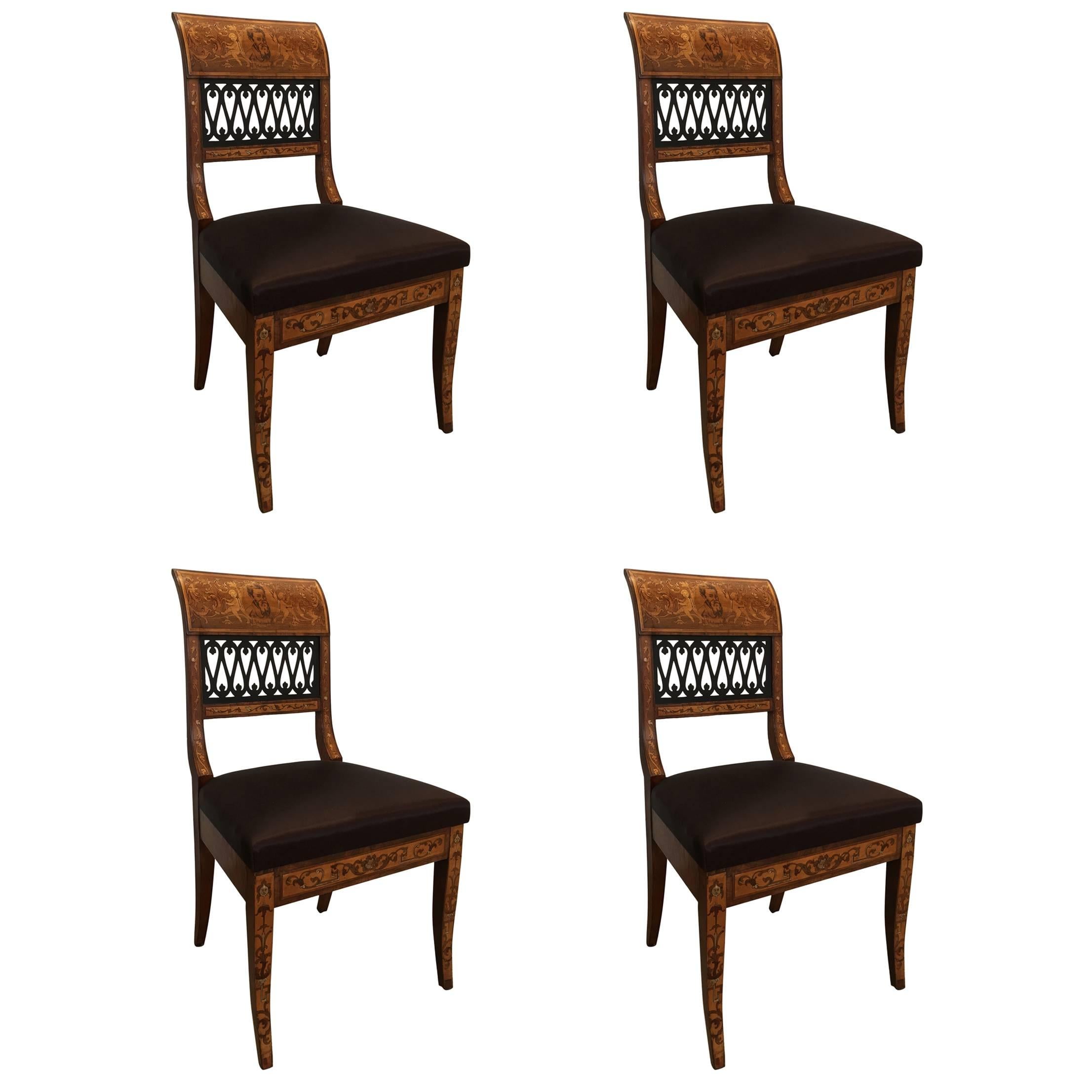 Set of Four Italian Neoclassic Side Chairs Having a Pierced Back