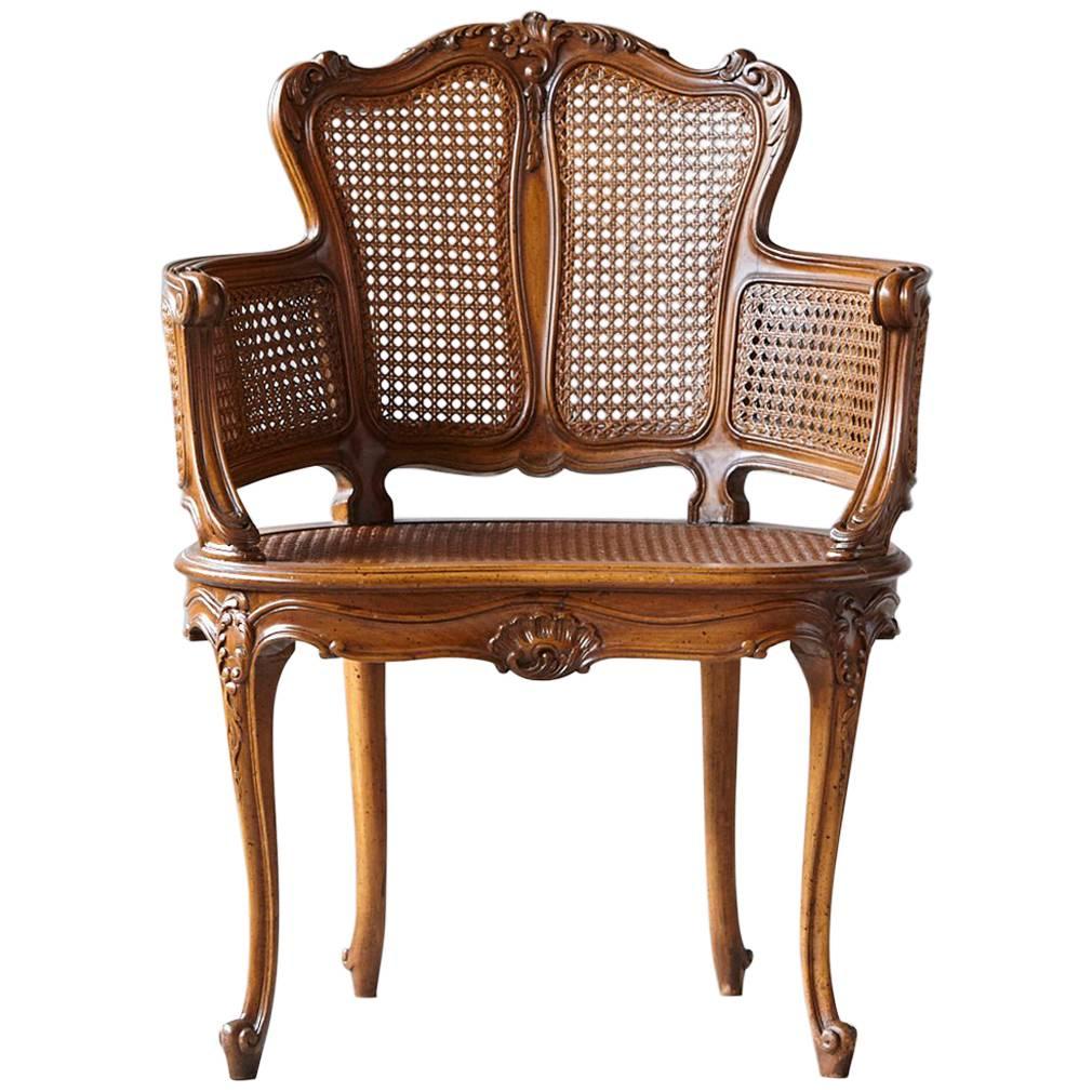 Early 20th Century Rococo Style Caned Armchair with Elaborated Carvings