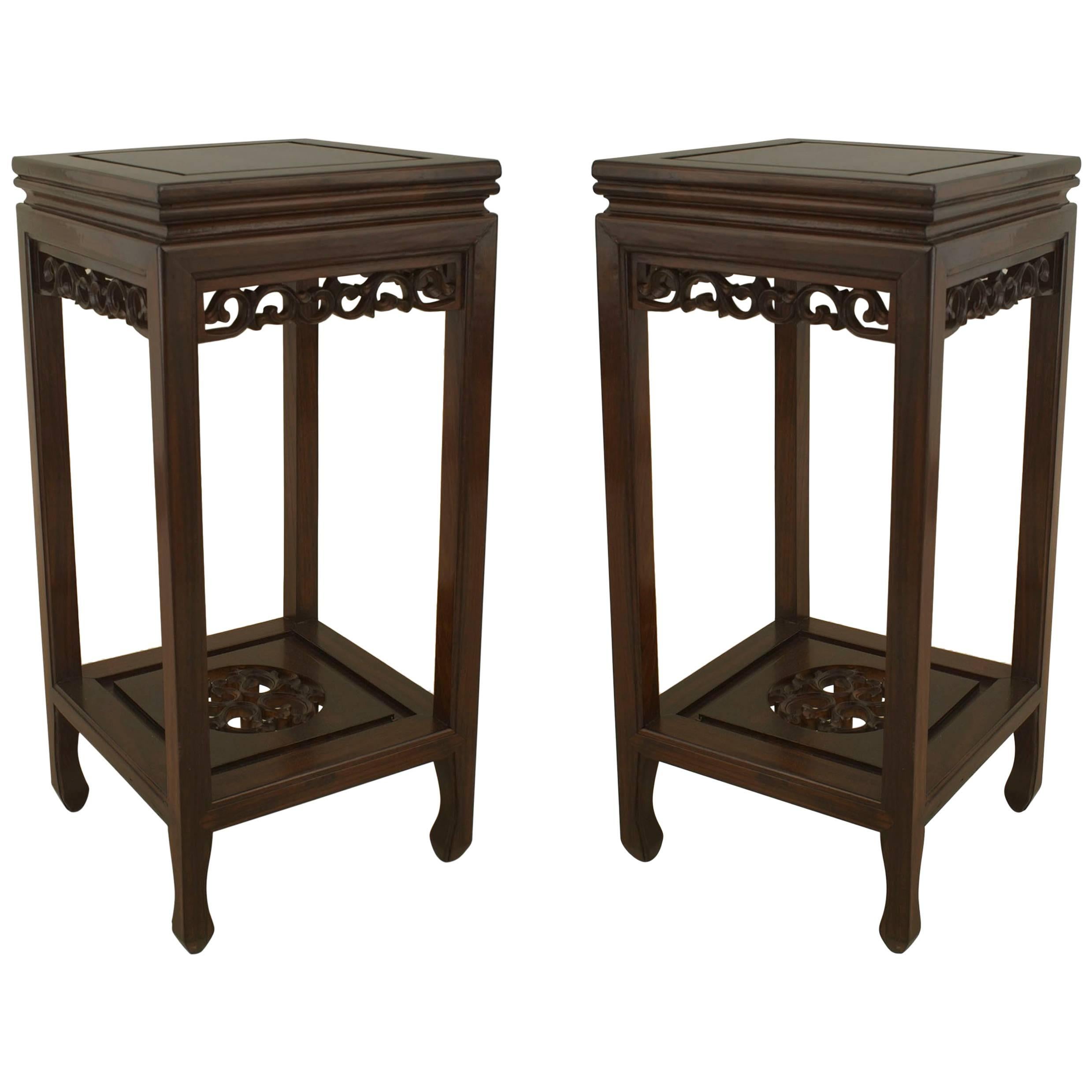 Pair of Chinese Carved Rosewood Pedestals For Sale