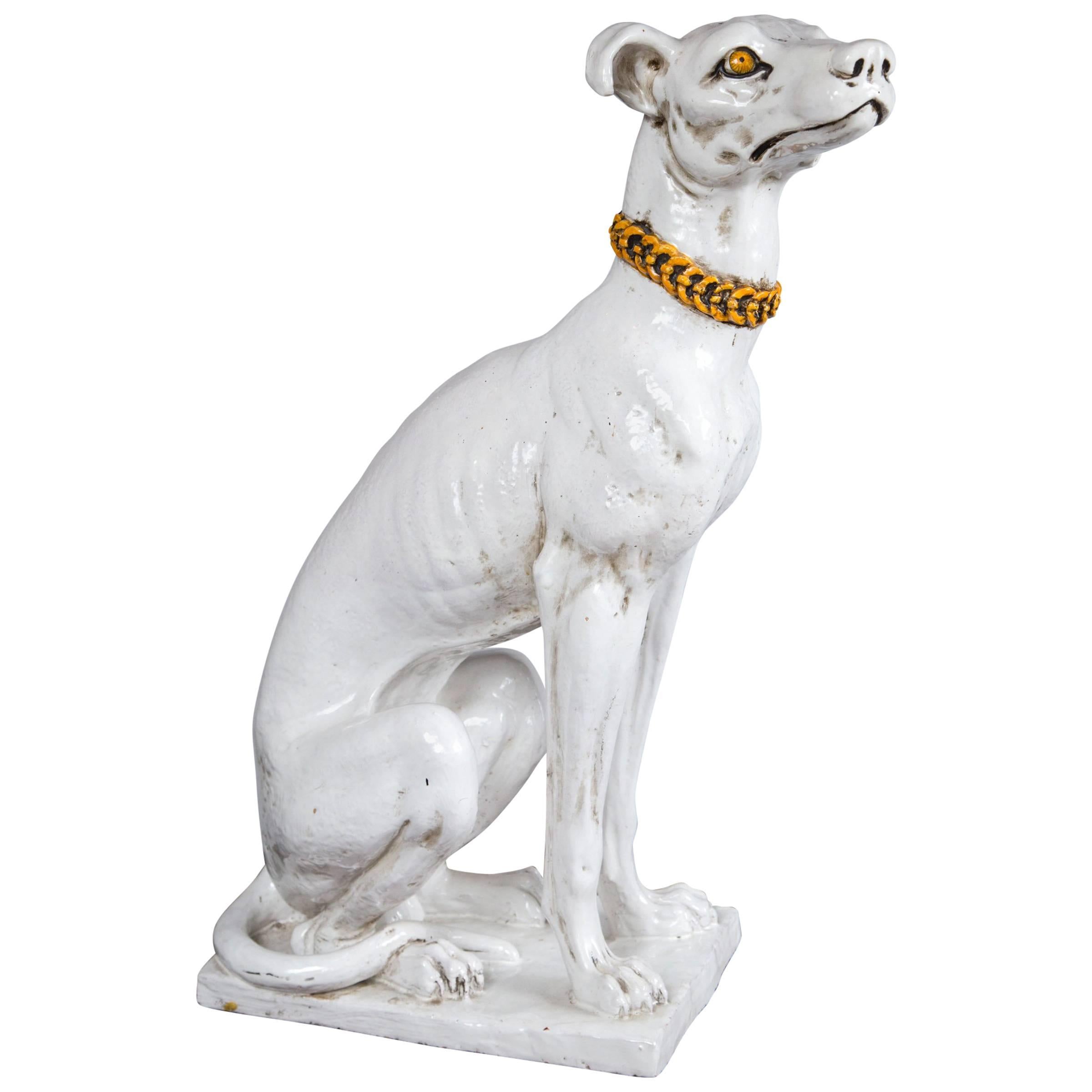 Glazed Pottery Italian Model of a Greyhound For Sale