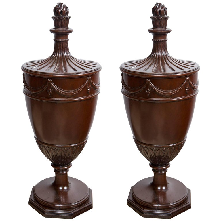 Pair of Mahogany Urns with Lids at 1stDibs urns with lids