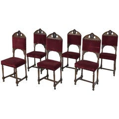 Set of Six 19th Century Italian Renaissance Walnut Dining Chairs 4