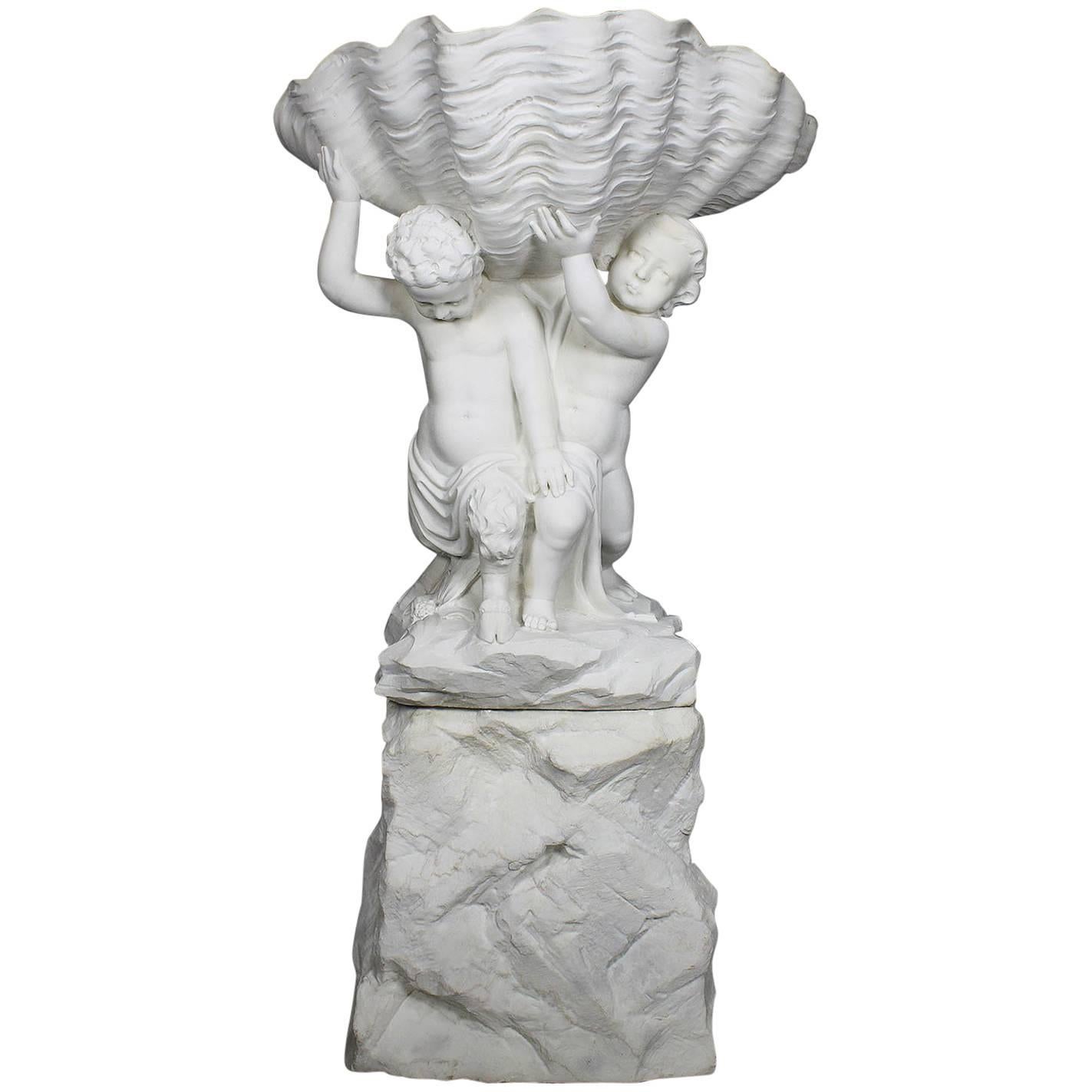 Italian 19th Century Carved Carrara Marble Figural Fountain Jardinière Planter For Sale