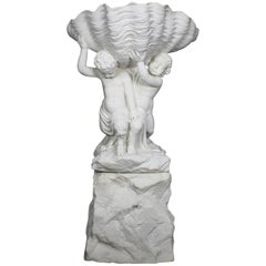 Italian 19th Century Carved Carrara Marble Figural Fountain Jardinière Planter
