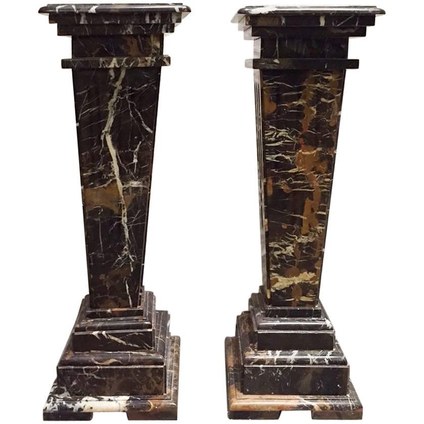 Pair of Neoclassical Style Fluted Marble Pedestals