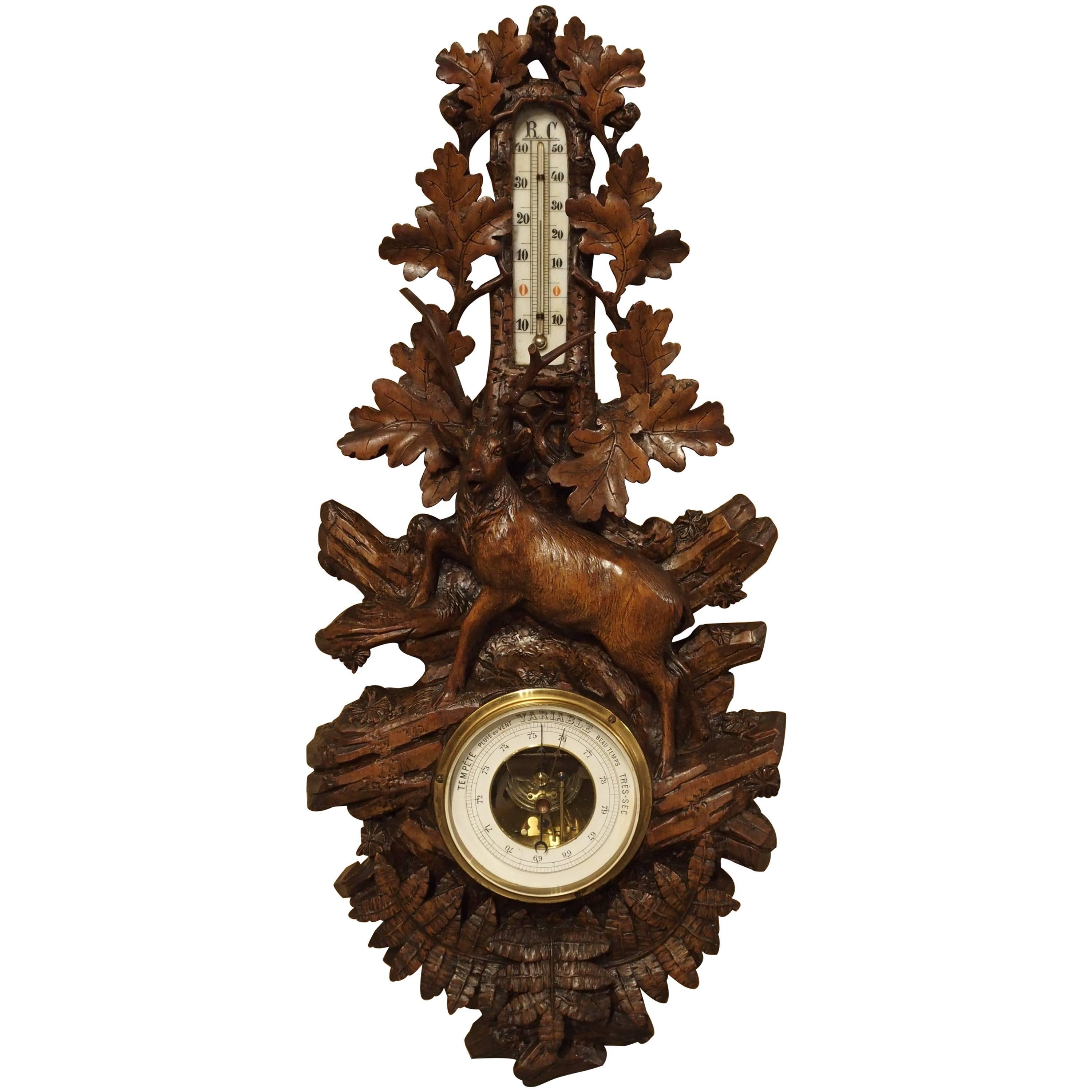 Late 1800s Carved Black Forest Barometer from North-East France