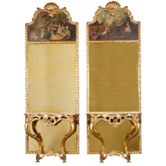 Pair of French Giltwood Consoles and Trumeau Mirrors
