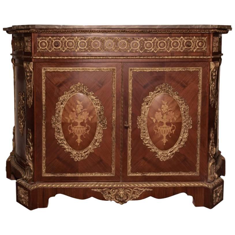 French Ormolu-Mounted Marquetry Credenza