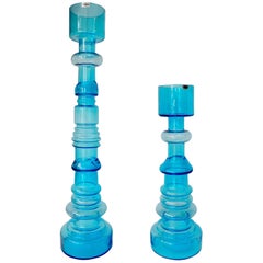 Pair of Oiva Toikka Nuutajärvi Notsjo Tall Majakka Lighthouse Candleholder