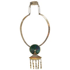 Mexican Modernist Necklace Married Metals Azurite and Malachite