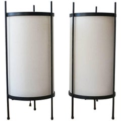 Pair of 1950s Iron Tripod Cylinder Lamps 3