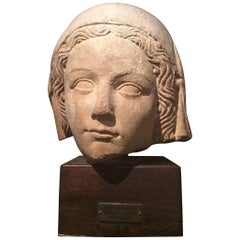 14th Century Head of a Virgin in Limestone, France