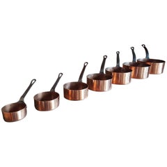 Vintage Mid-20th Century Seven-Pieces, French Copper Pans