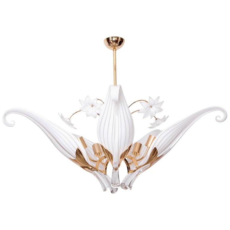 Huge Franco Luce Seguso Chandelier With Five Handn Murano Glass Huge Franco Luce Seguso Chandelier With Five Handn Murano Glass Leaves For