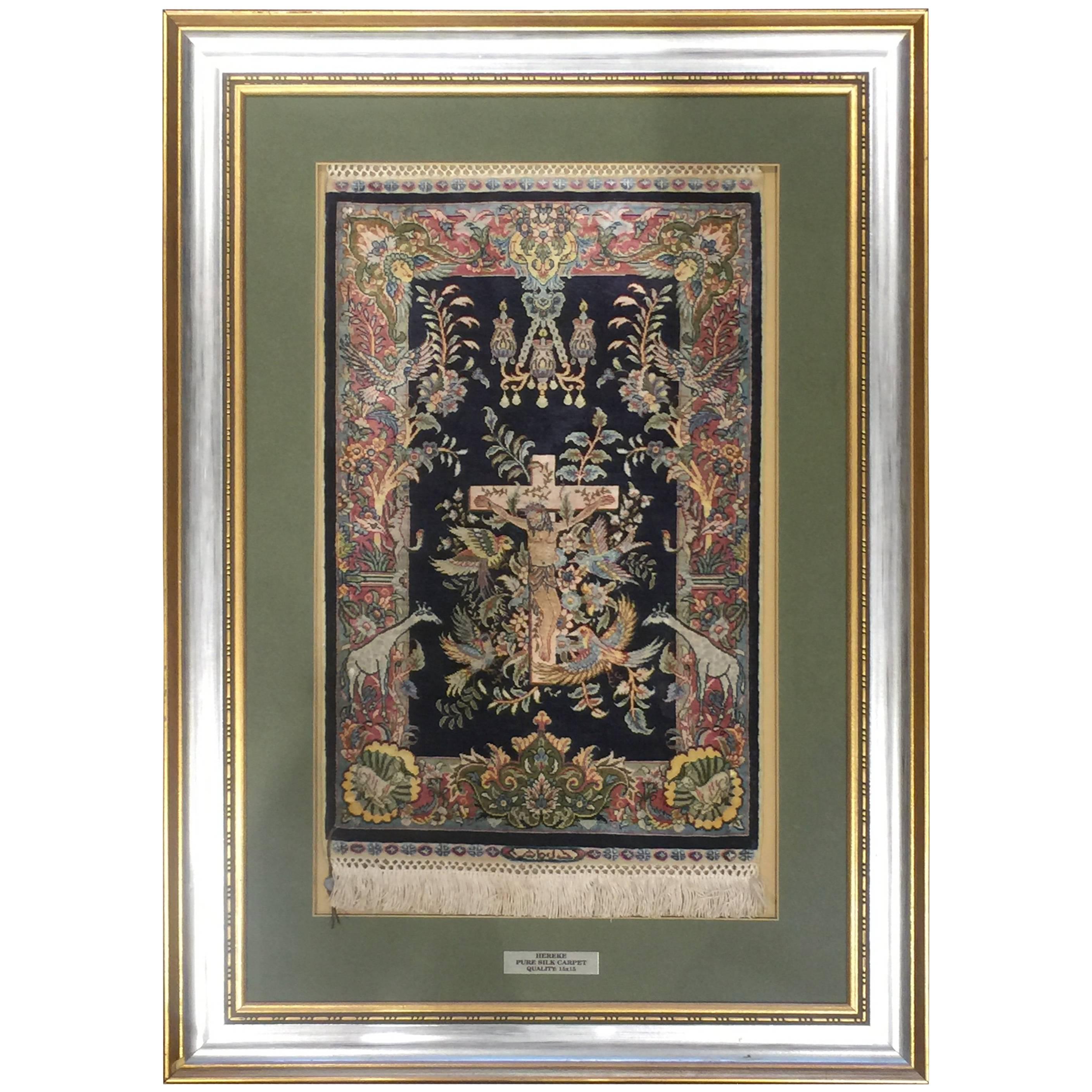 Mid-20th Century Turkish Hereke Silk Hand-Knotted Carpet Depicting Jesus Christ For Sale