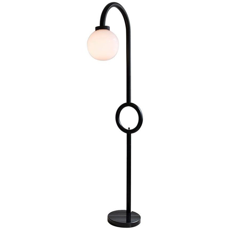 Vilma Floor Lamp, 21th Century Black Steel Tube Glass Globe Modernist Lamp For Sale at 1stDibs