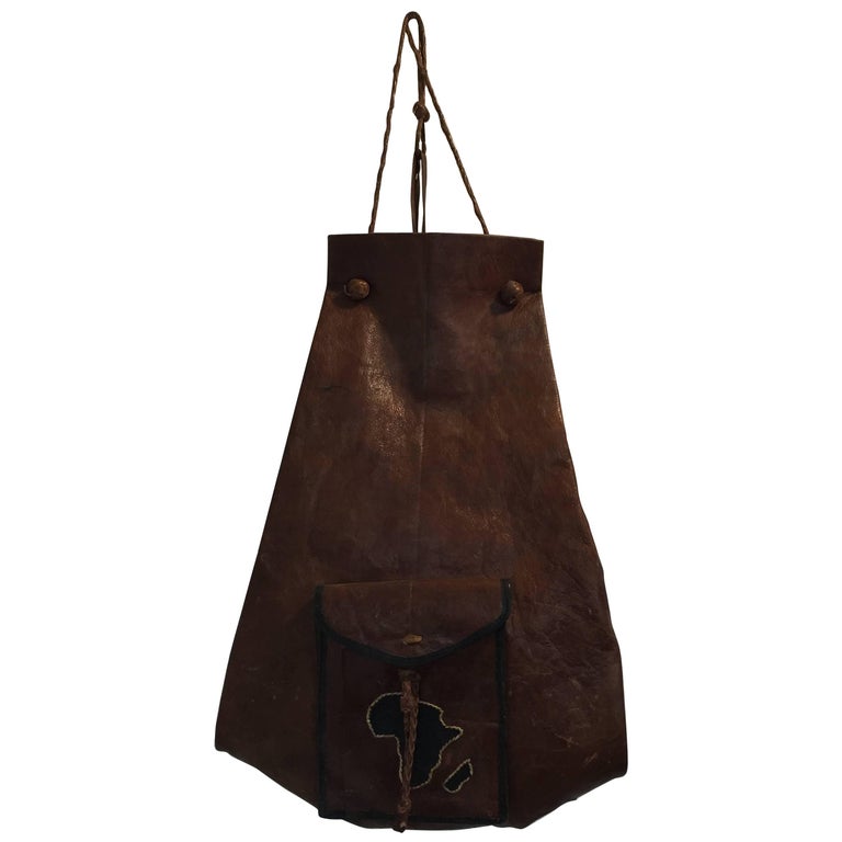 African Vintage Tuareg Leather Bag with Africa Map For Sale at 1stdibs