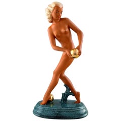 Art Deco Goldschneider, Nude Woman, Figure in Porcelain Overglaze