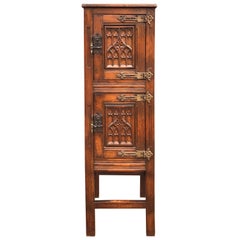 Vintage Mid-20th Century Hand-Carved Gothic Revival Drinks Cabinet with Cast Iron Hinges