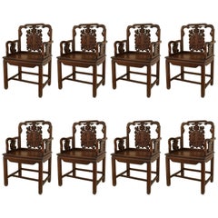 Set of 8 Chinese Rosewood Carved Arm Chairs