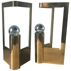 Italian Pair of Solid Brass Table Lamps from 1960s