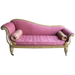 Antique Regency Carved and Giltwood Daybed in Pink Linen