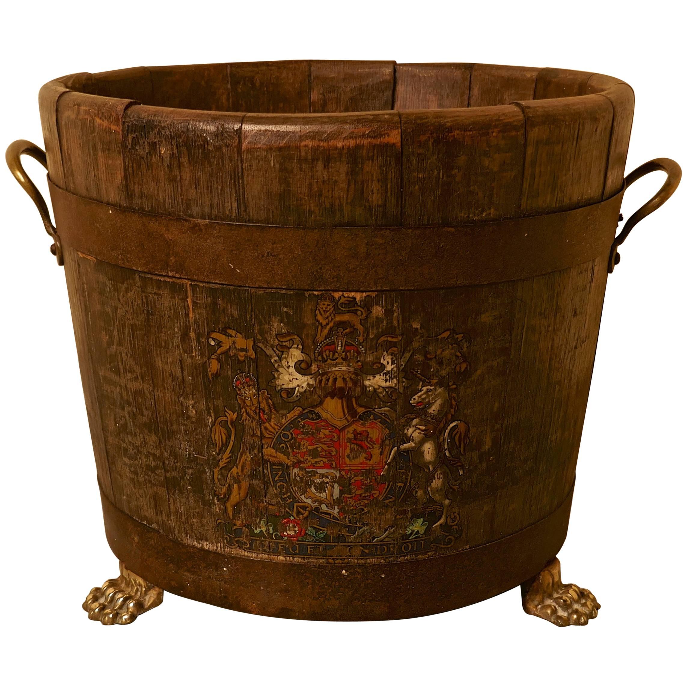 Oak Iron Bound Ships Barrel, with the Royal Coat of Arms