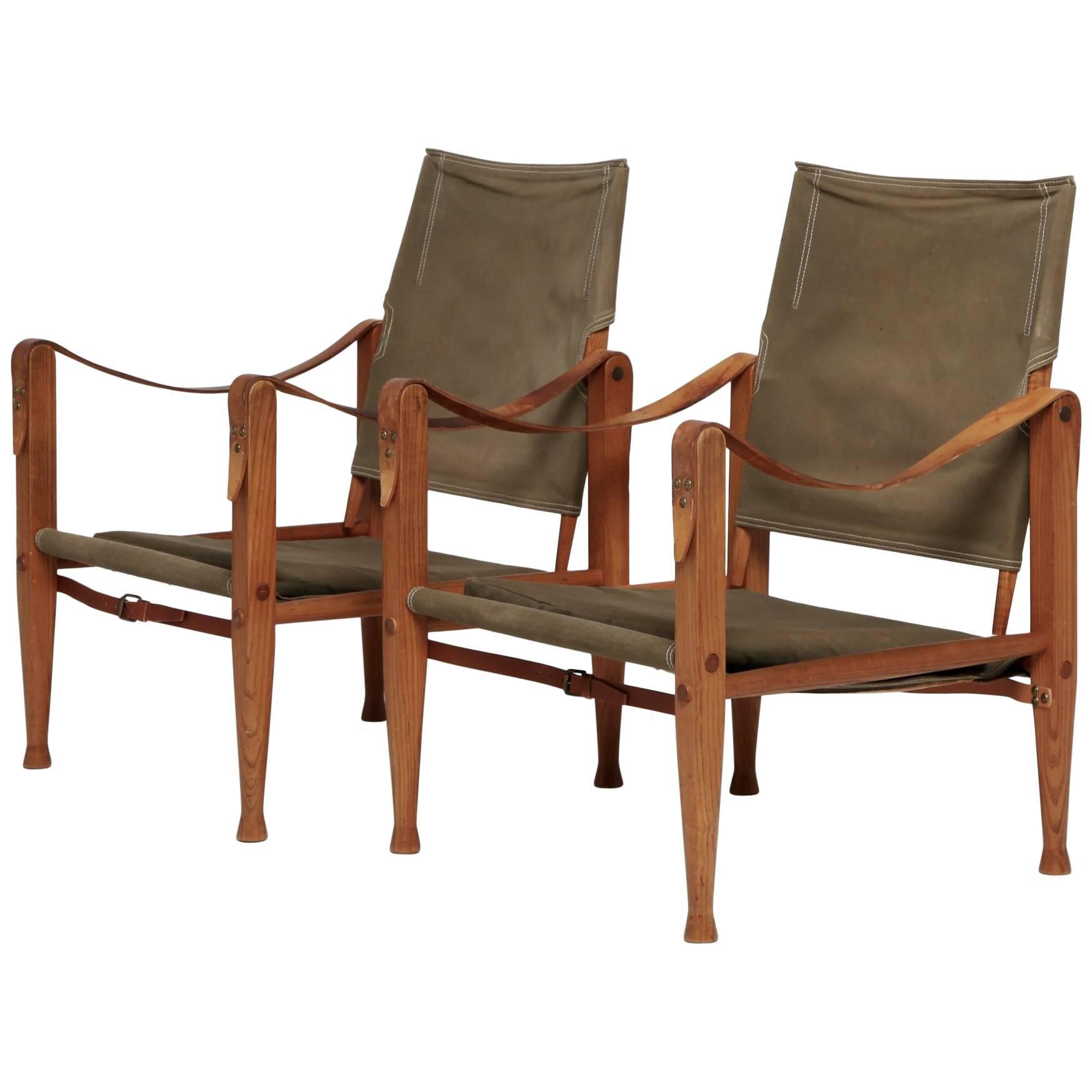 Pair of Kaare Klint Safari Chairs, Rud Rasmussen, Denmark, 1960s