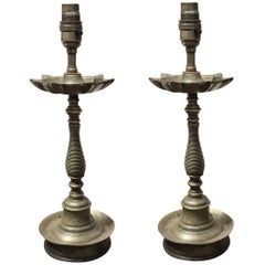 Pair of 19th Century Indian Oil Lamps Converted to Electricity