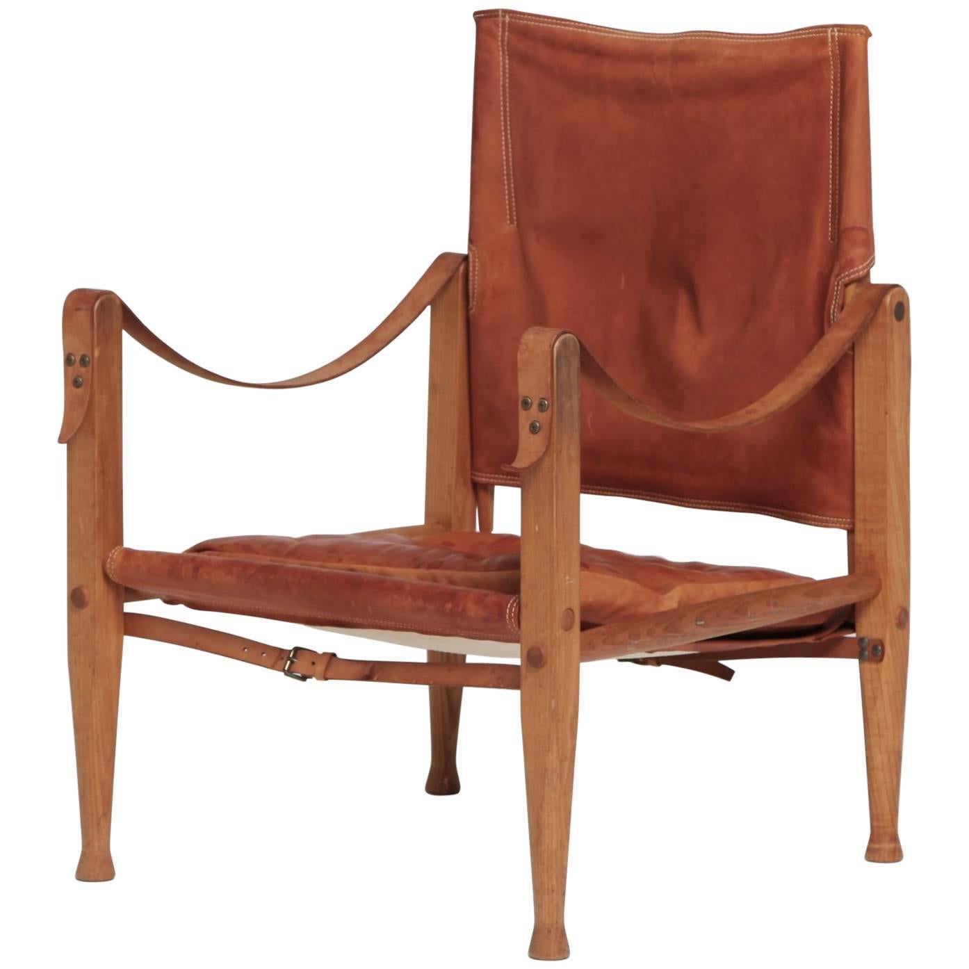 Kaare Klint Safari Chair in Patinated Tan Leather, Rud Rasmussen, Denmark, 1960s