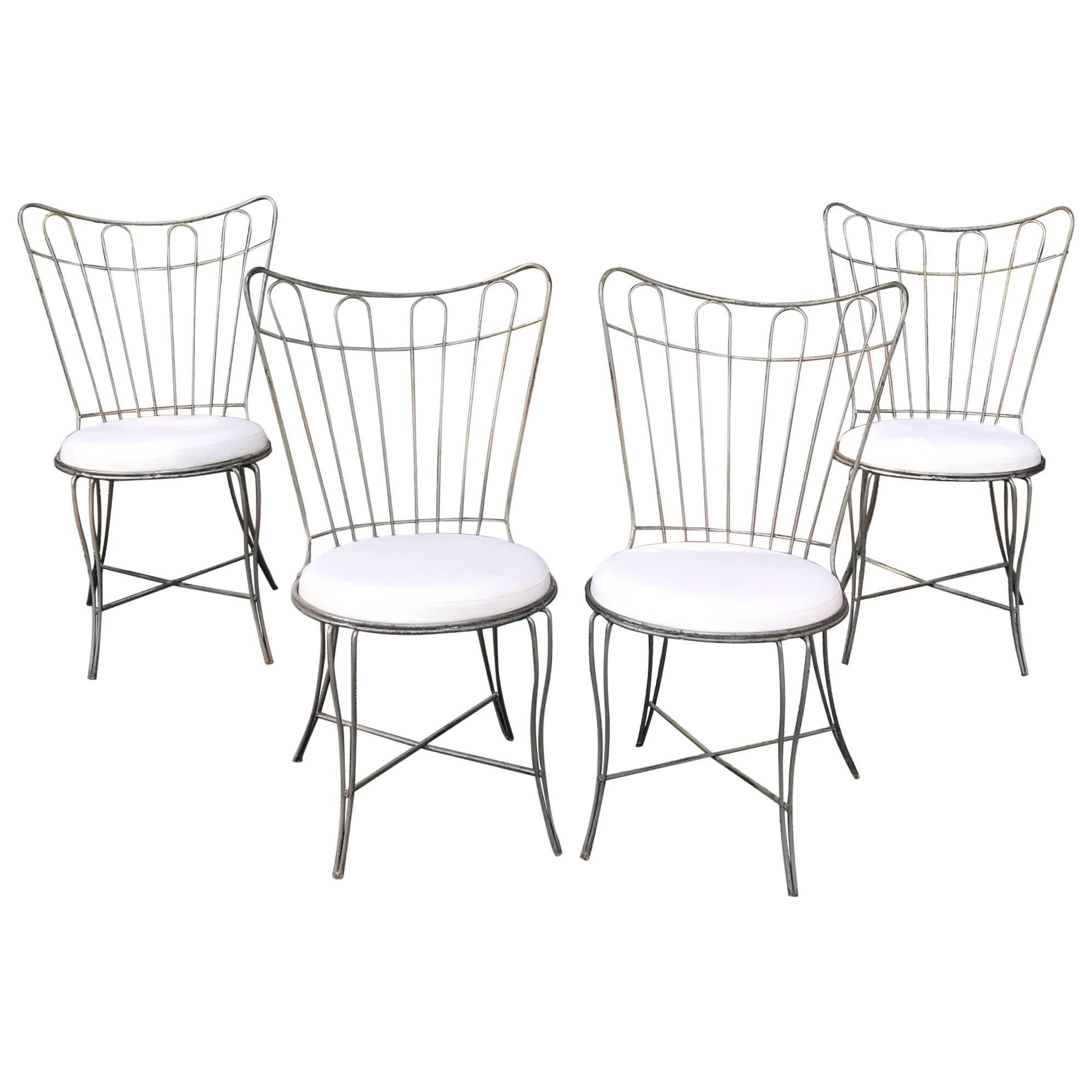 Brushed Steel Wire Frame Garden Patio Dining Chair Set by Salterini