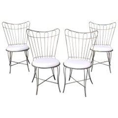 Brushed Steel Wire Frame Garden Patio Dining Chair Set by Salterini