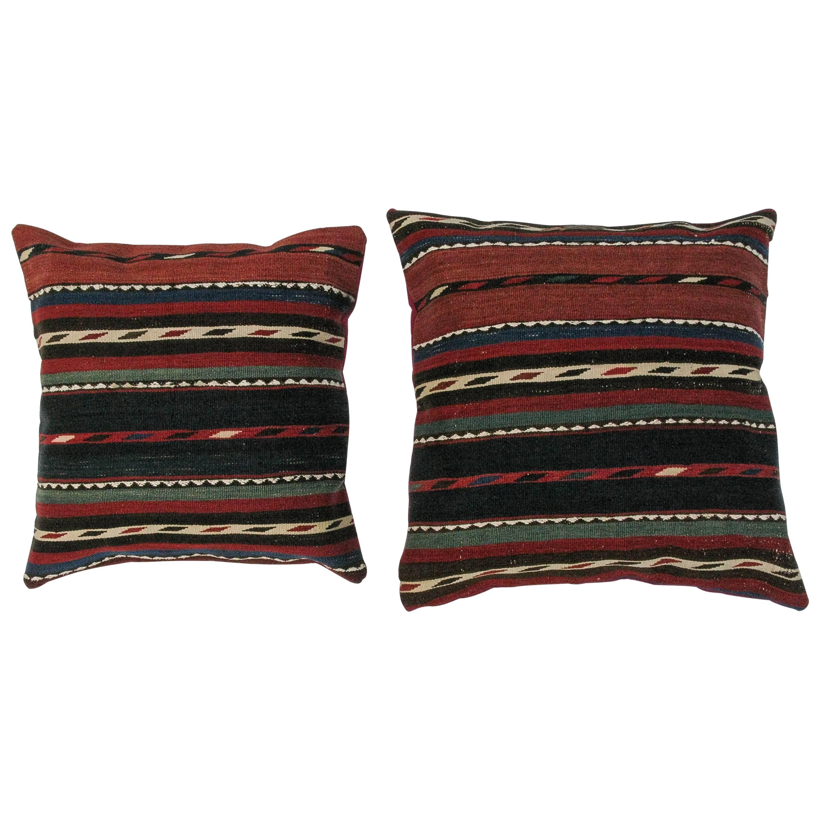 Pillows Made Out of 19th Century Shahsavan Caucasian Kilim For Sale